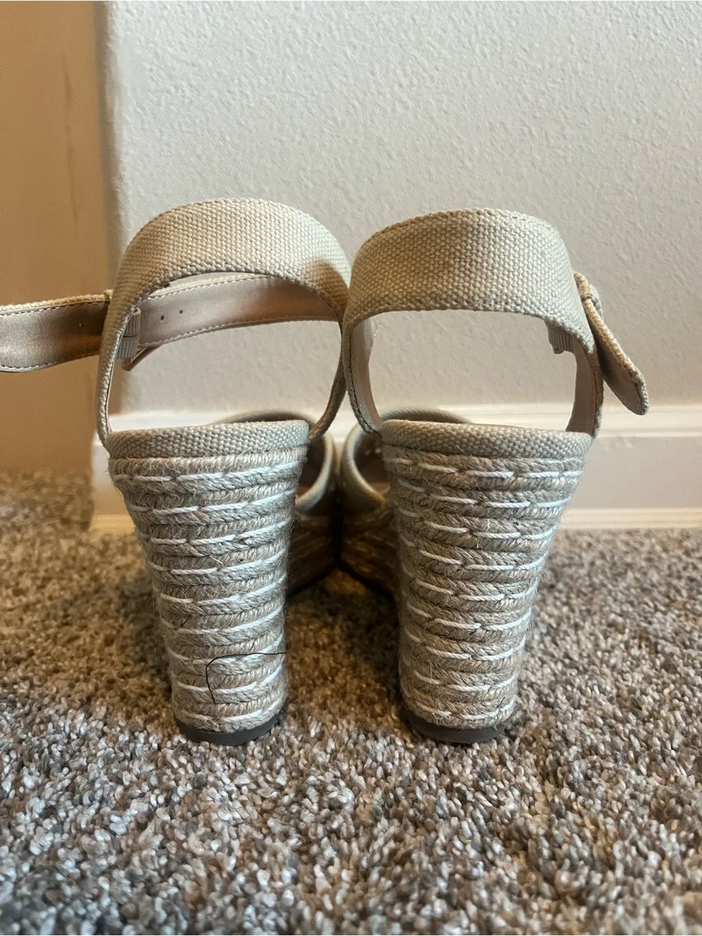 Skechers Beige Cream Wedge Sandals with Ankle Strap